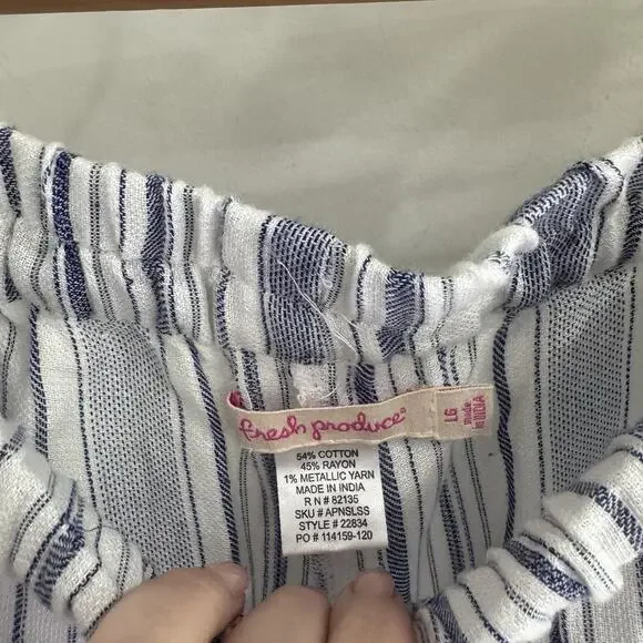 Fresh Produce Rayon Cotton Blue Striped Elastic Waist Wide Leg Pant L CV - Picture 3 of 4